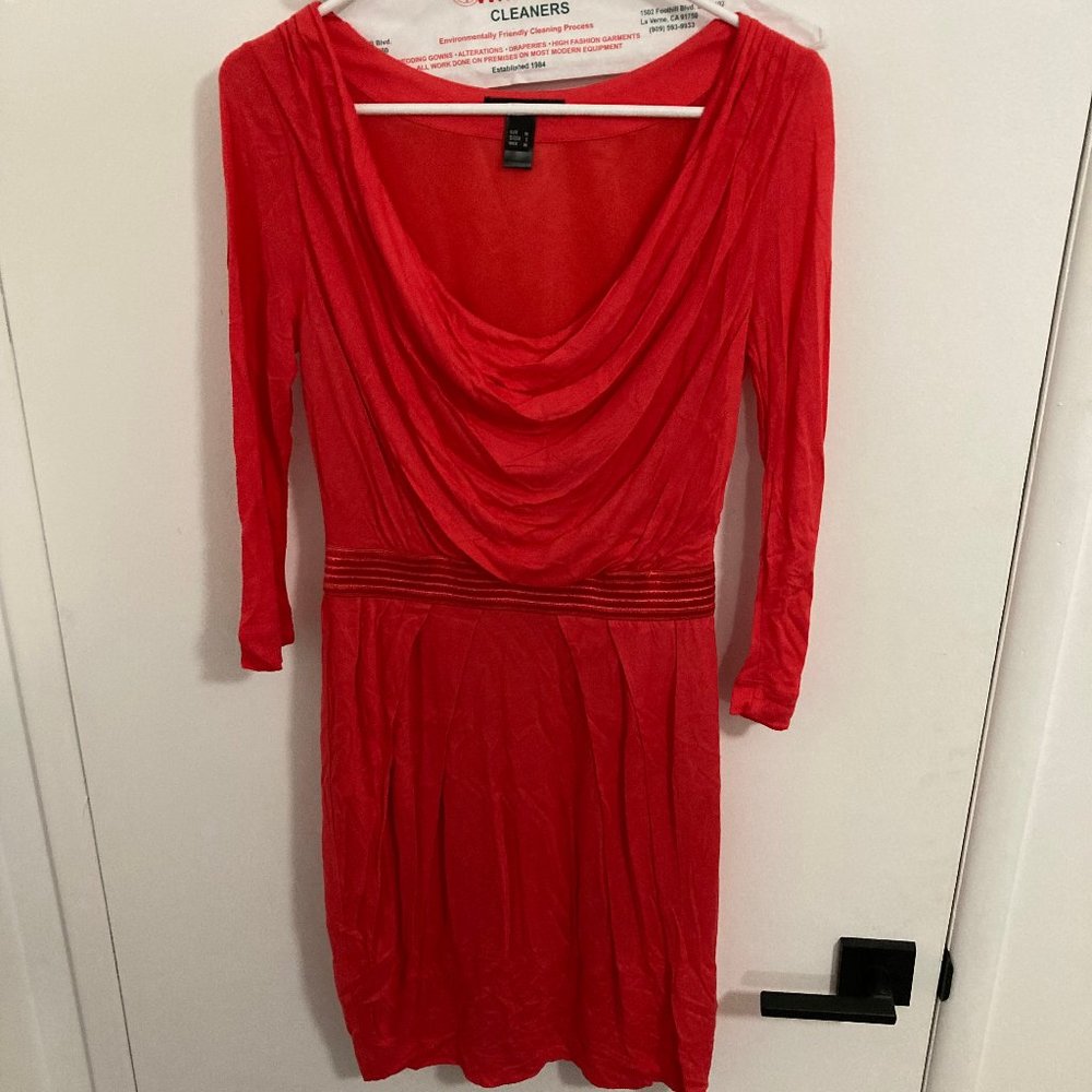 Mango Casual 3/4 Sleeve Cowl Neck Dress, Red, S